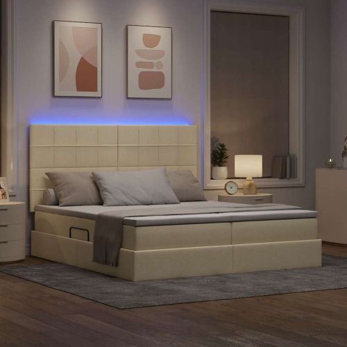 Легло С LED лентисти светлини Кремав 200 x 200 cm текстил