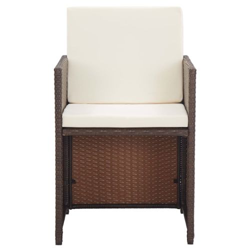 Градински комплект с възглавници, 17 части, кафяв полиратан