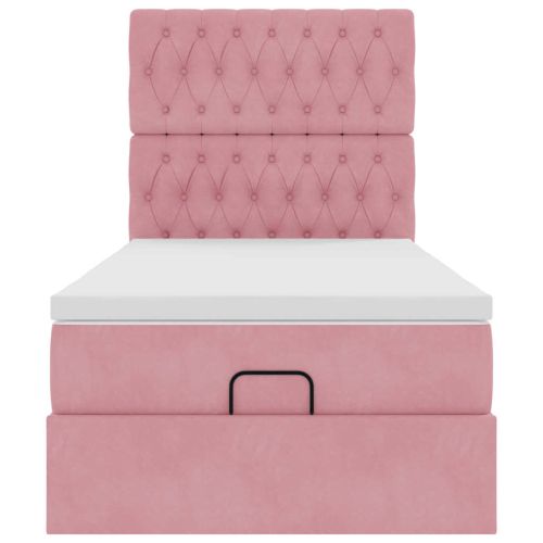 Османска легло с матраци и LED, розово, 100x200 см, кадифе