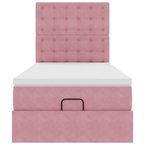 Османска легло с матраци и LED, розово, 100x200 см, кадифе