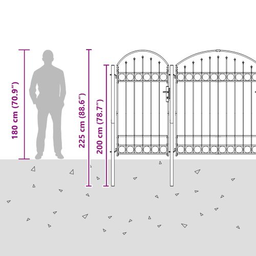 Врата за ограда с аркиран връх Assen Сив 400 x 125 cm Стомана