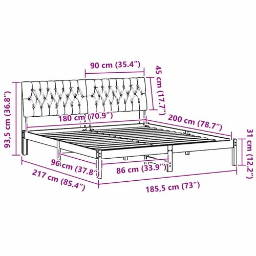 Леглова рамка с тапицирана гръбна част Кафяво 180 x 200 cm