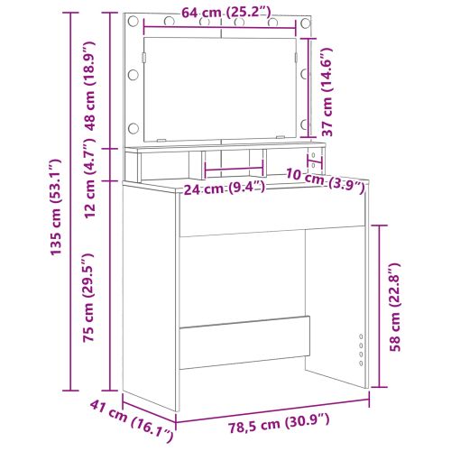 Тоалетка с рафт Сив Сонома 75,5 x 41 x 135 см Инженерно дърво