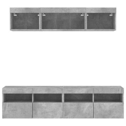 ТВ стенни модули с LED, 5 части, бетонно сиви, инженерно дърво
