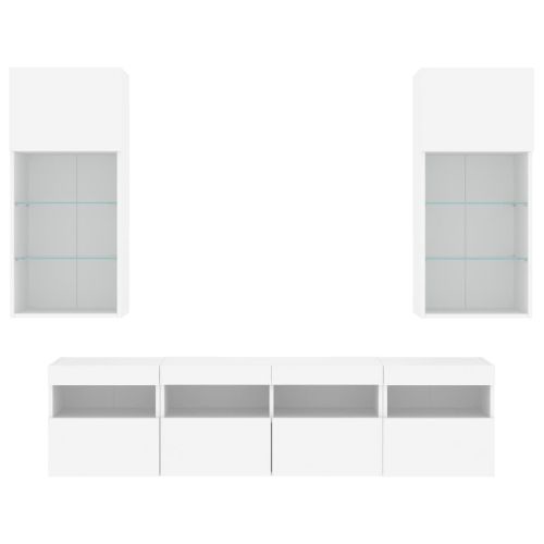 ТВ стенни модули с LED, 5 части, бели, инженерно дърво