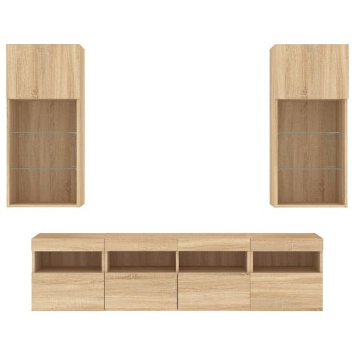 ТВ стенни модули с LED, 5 части, сонома дъб, инженерно дърво