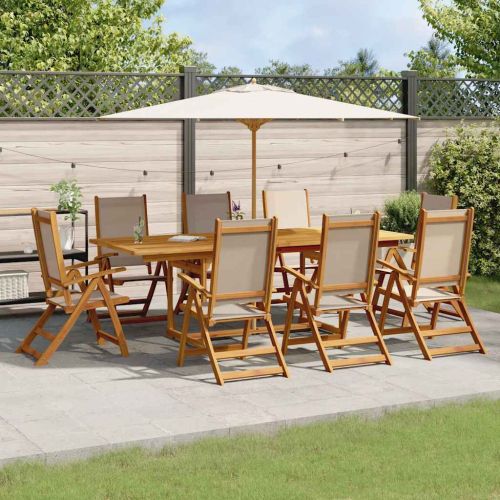 Градински трапезен комплект, 9 части, акация масив и textilene