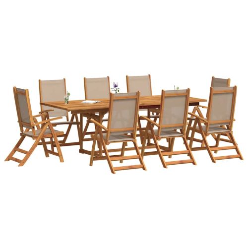 Градински трапезен комплект, 9 части, акация масив и textilene