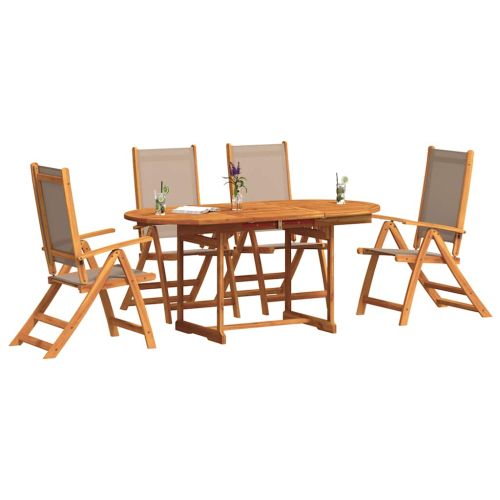 Градински трапезен комплект, 5 части, акация масив и textilene