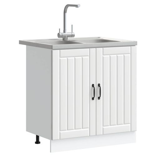 Мивка с шкаф със съхранение Lucca 2 pcs Бяло Инженерно дърво