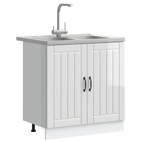 Мивка с шкаф с врата Lucca 2 pcs Лъскаво бяло Инженерно дърво