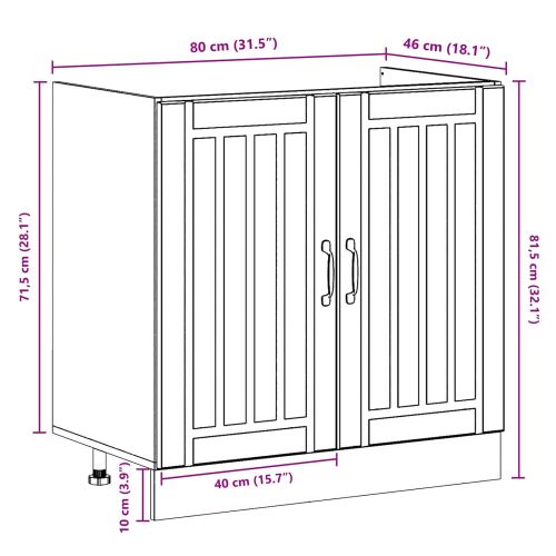 Мивка с шкаф с врата Lucca 2 pcs Старо дърво Инженерно дърво