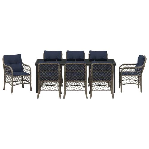 Комплект за хранене в градината 9 pcs Сив и черен Ратан