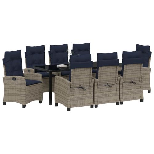 Комплект за хранене в градината 9 pcs Сив полиратан