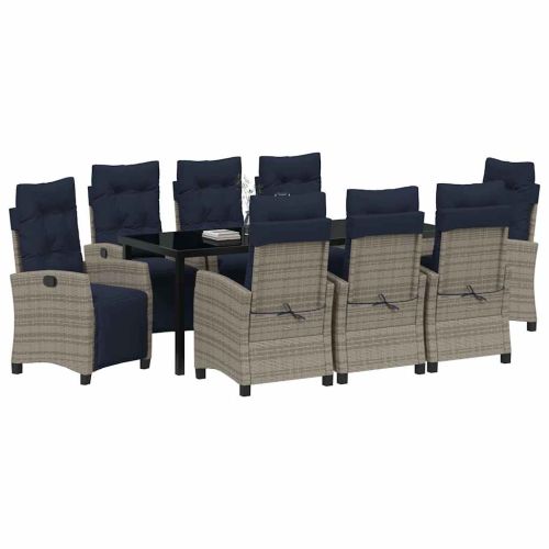 Комплект за хранене в градината 9 pcs Сив полиратан