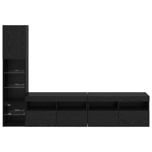 Телевизионен стенен шкаф с LED 4 pcs Черния дъб Инженерно дърво