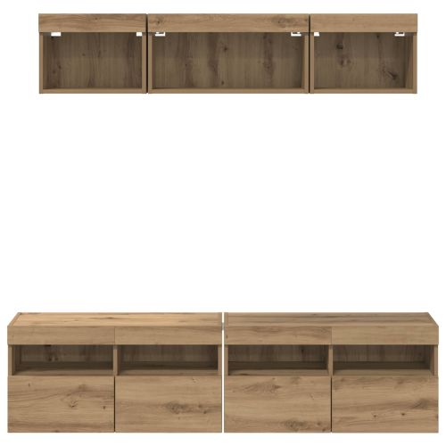 ТВ стенни единици с LED с LED 5 pcs Дъб 80 х 30 х 40 см