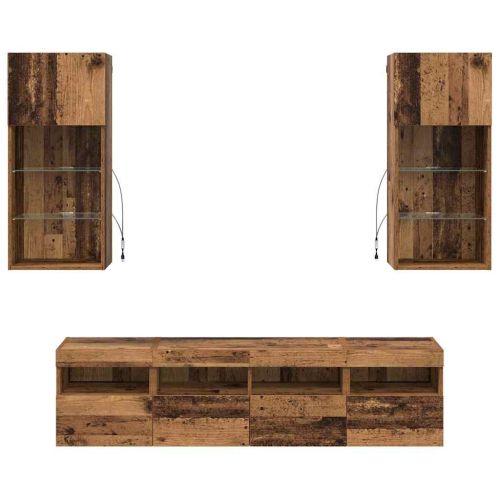 ТВ стенни единици с LED 5 pcs Старо дърво 40,5 x 30 x 90 см