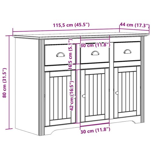 Сайдборд BODO, бяло и кафяво, 115,5x44x80 см, бор масив
