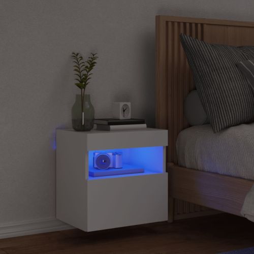 Стенен ТВ шкаф с LED осветление, бял, 40x30x40 см