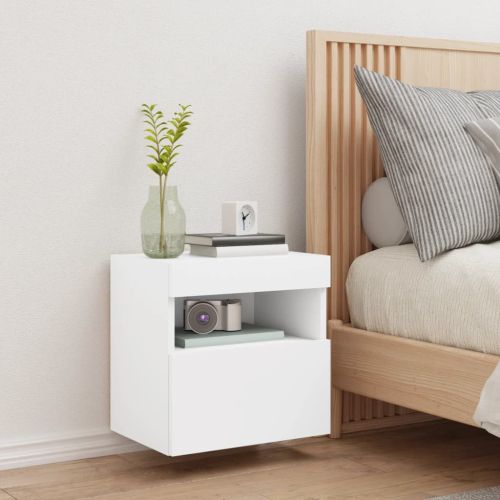 Стенен ТВ шкаф с LED осветление, бял, 40x30x40 см