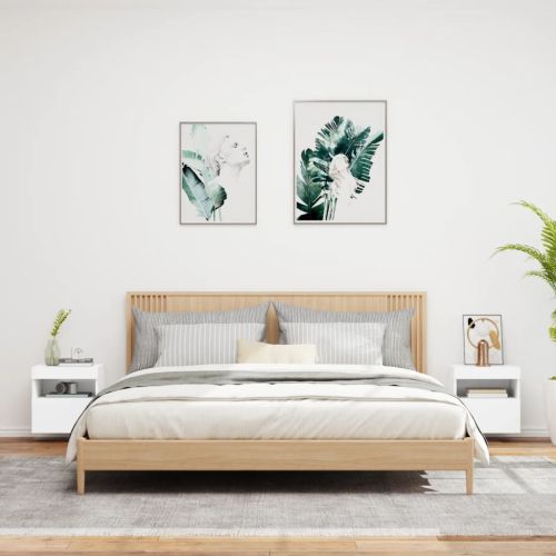 Стенни ТВ шкафове с LED осветление, 2 бр, бели, 40x30x40 см