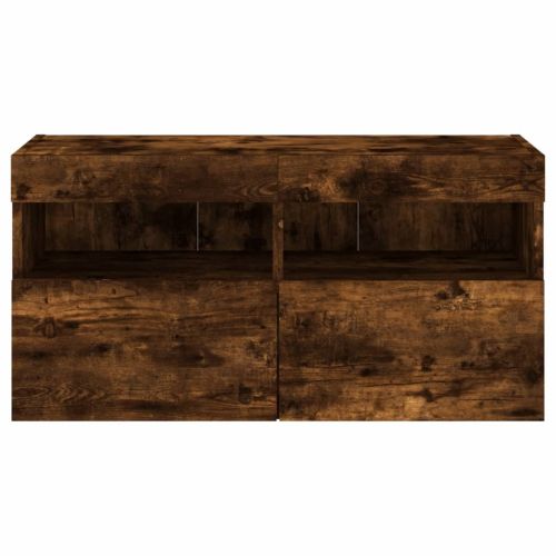 Стенен ТВ шкаф с LED осветление, опушен дъб, 80x30x40 см