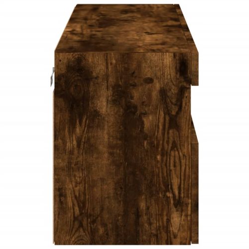 Стенен ТВ шкаф с LED осветление, опушен дъб, 100x30x40 см