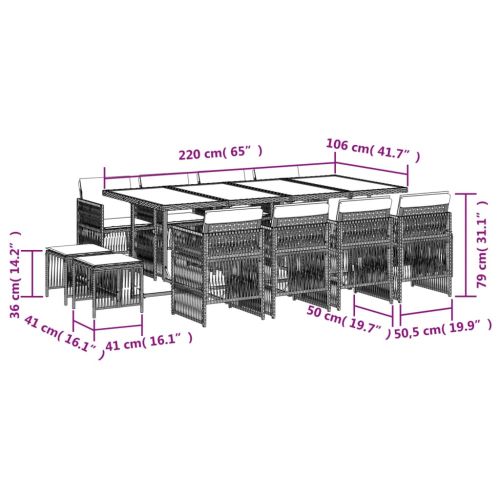 Градински комплект с възглавници, 13 части, бежов полиратан