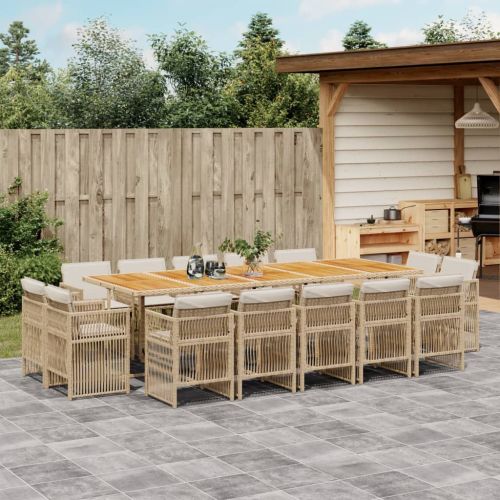 Градински комплект с възглавници 15 части бежов полиратан