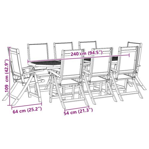 Градински трапезен комплект, 9 части, акация масив и textilene