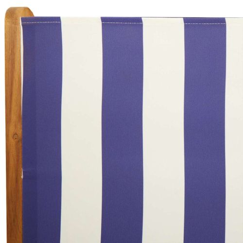 Градински трапезен комплект, 7 части, син и бял, плат и масив