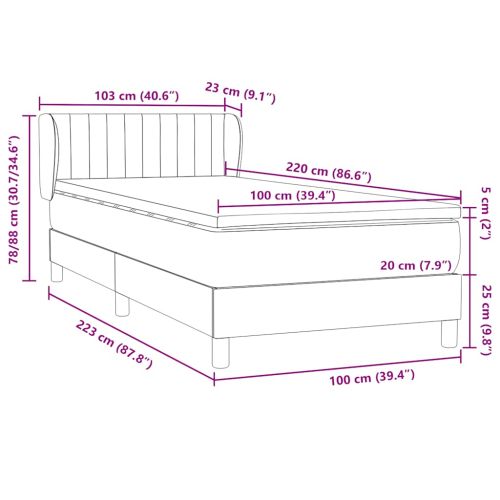 Боксспринг легло с матрак, розово, 100x220 см, кадифе