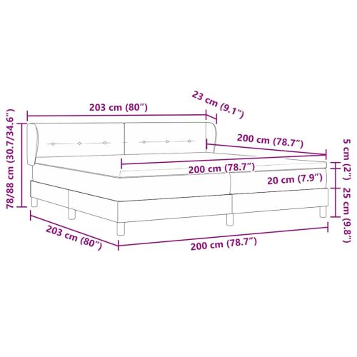 Легло с пружинирана основа Светлосиво 200 x 200 cm Кадифе