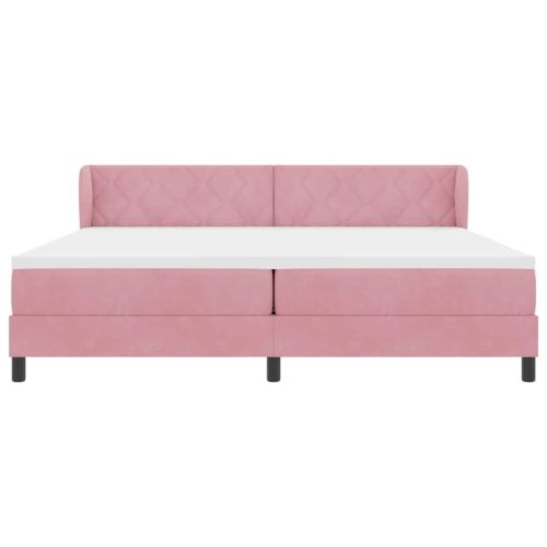 Легло с пружинирана основа с матрак Розово 200 x 200 cm Кадифе