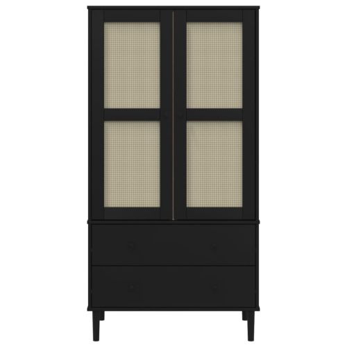 Гардероб "SENJA" ратанова визия черен 90x55x175 см бор масив