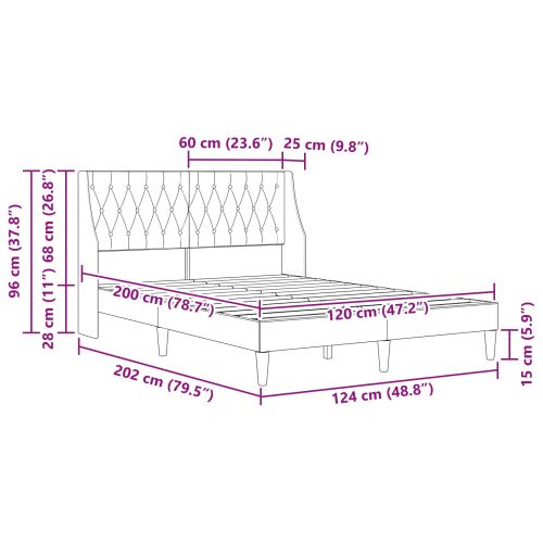 Рамка за легло с таблото Черен 120 x 200 cm Кадифе