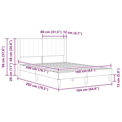 Рамка за легло с таблото Светлосиво 160 x 200 cm Кадифе