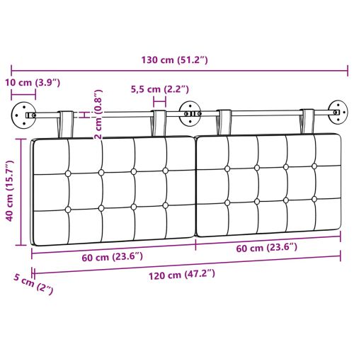 Висяща табла Монтиране на стена Бял 130 x 55 x 5 см текстил