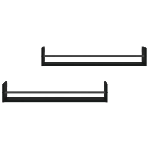 Стенни рафтове с пръти 2 бр черни 80x16x14 см