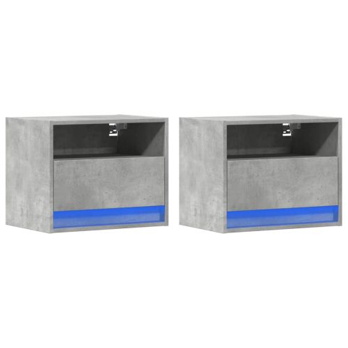 Нощни шкафчета за стена с LED осветление, 2 бр, бетонно сиви