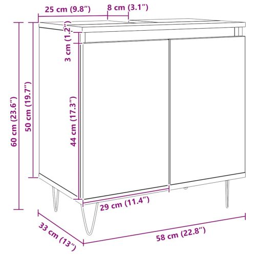 Шкаф за баня, дъб артизан, 58x33x60 см, инженерно дърво
