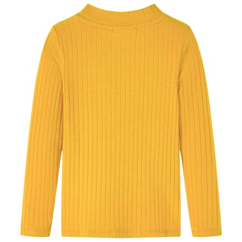 Детска тениска с дълъг ръкав, рипсено трико, тъмна охра, 140