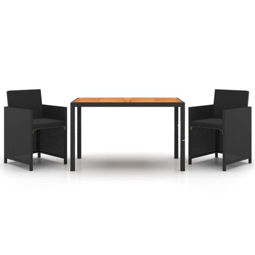 Градински комплект от 3 части с възглавници полиратан черен