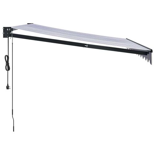 Автоматично прибираща се тента, синьо и бяло, 3,5x2,5 м