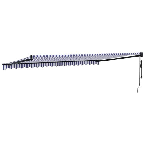 Автоматично прибираща се тента, синьо и бяло, 5x3 м