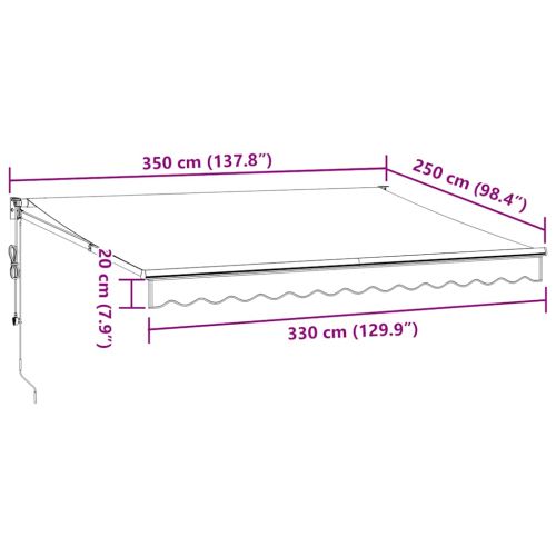 Автоматично прибираща се тента, бордо, 350x250 см