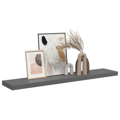Окачен стенен рафт, сив гланц, 120x23,5x3,8 см, МДФ