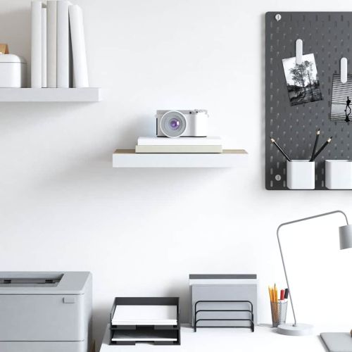 Окачен стенен рафт, дъб и бял, 40x23x3,8 см, МДФ