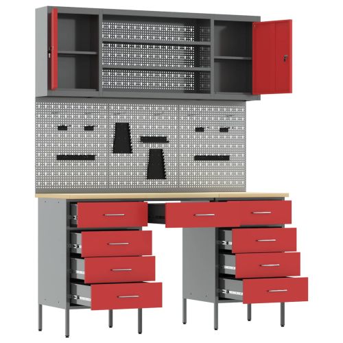 Работен кабинет 8 pcs Червено Инженерна дървесина и стомана